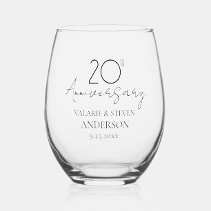 20th Wedding Anniversary Keepsake  Stemless Wine Glass