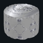 20th Wedding Anniversary Platinum Pouf<br><div class="desc">Alas, a gorgeous pouf for HER to honour their 20th wedding anniversary with a heart emblem and medallion text, how special is that?! Grey and platinum-like course rose graphics with my Faberge inspired rose heart pattern. If you wish for any customisation or illustration made just for you, just message me...</div>