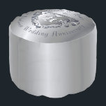 20th Wedding Anniversary Platinum Pouf<br><div class="desc">Alas, a gorgeous pouf for HER to honour their 20th wedding anniversary with a heart emblem and medallion text, how special is that?! Grey and platinum-like course rose graphics with my Faberge inspired rose heart pattern. If you wish for any customisation or illustration made just for you, just message me...</div>