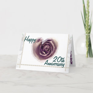 20th Wedding Anniversary - Purple Rose Heart Card