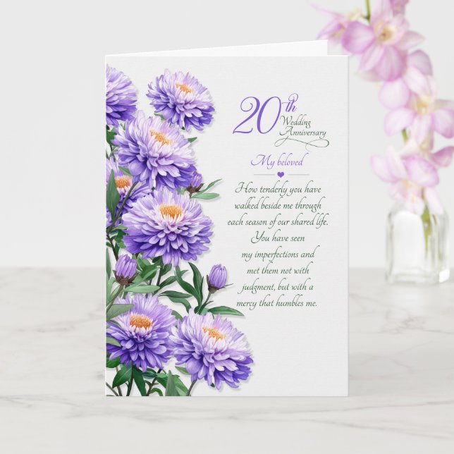 20th Wedding Anniversary Romantic Purple Asters Card (Orchid)