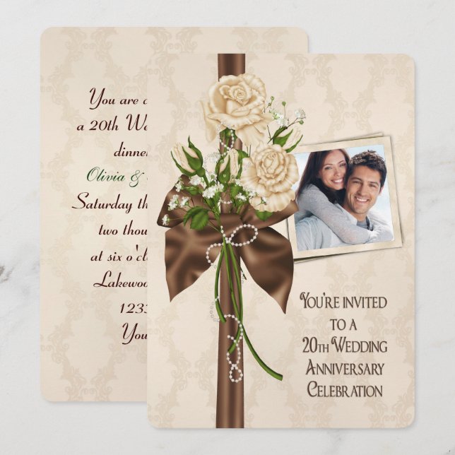 20th Wedding Anniversary Roses Invitation (Front/Back)