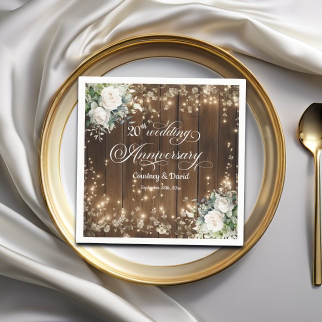 20th Wedding Anniversary Rustic String Lights Napkin (Creator Uploaded)