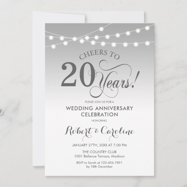 20th Wedding Anniversary - Silver White Invitation (Front)