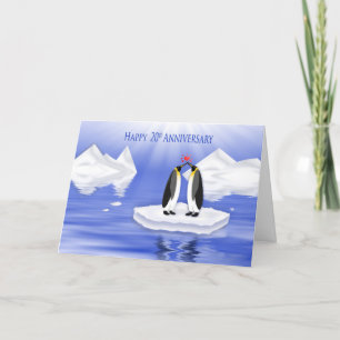 20th Wedding Anniversary, Two Penquins in Love Card