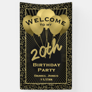 20th Welcome Black & Gold Random Number Pattern 20 Banner