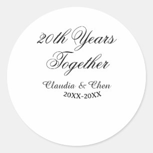 20th Years together anniversary name date year sim Classic Round Sticker