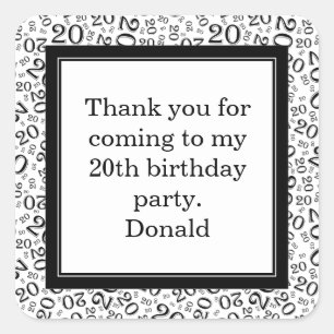 20th Your Photo Random Number Pattern Black/White Square Sticker