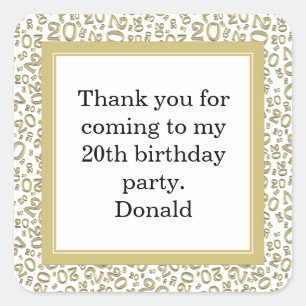 20th Your Photo Random Number Pattern Gold/White Square Sticker