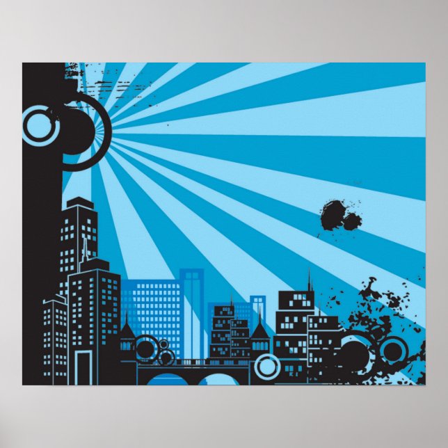 20x16 Abstract Blue City Wall Art (Front)