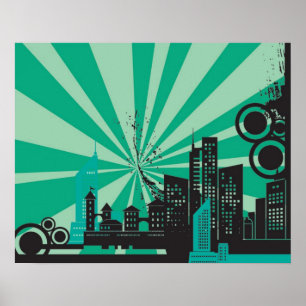 20x16 Abstract Green City Wall Art