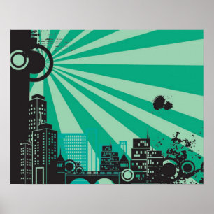 20x16 Abstract Green City Wall Art