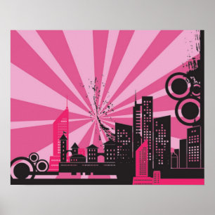 20x16 Abstract Pink City Wall Art