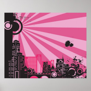 20x16 Abstract Pink City Wall Art