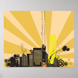 20x16 Abstract Yellow City Wall Art