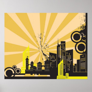 20x16 Abstract Yellow City Wall Art