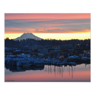 20X16 Mount Rainier and the Marina in Olympia, WA Photo Print