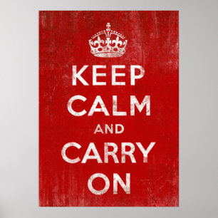20x28 Vintage Red Distressed Keep Calm Carry On Poster