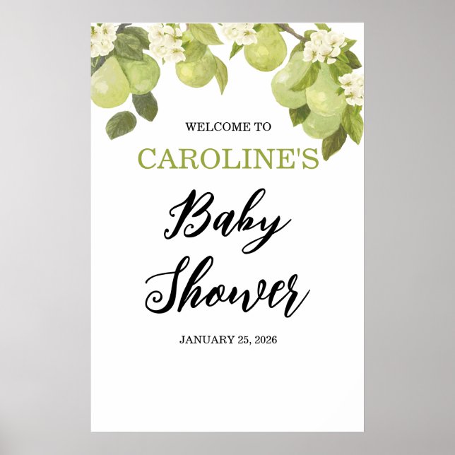 20x3" Sweet Little Pear Welcome Baby Shower Poster (Front)