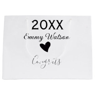20XX bold letter congrats graduation name heart si Large Gift Bag