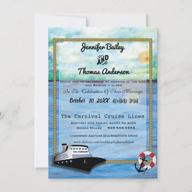 20XX Cruise Ship Watercolor  Wedding Invitation (Front)
