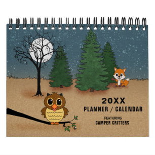 20XX Cute Camping Animal Pets RV Wildlife  Planner Calendar