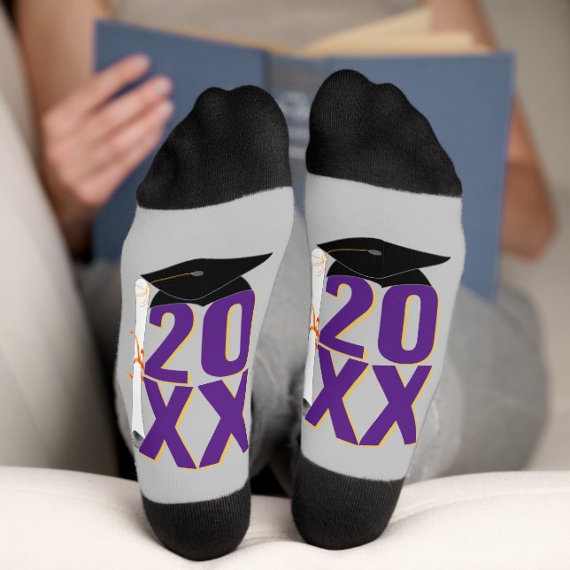 20XX Grad Cap and Diploma Graduation Socks (Bottom)