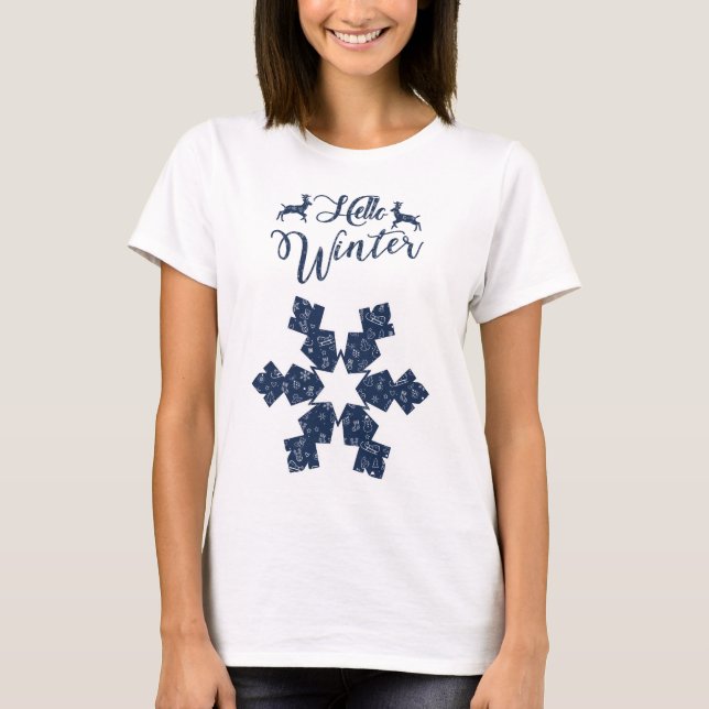 20XX Hello Winter Holiday Snowflake Pattern T-Shirt (Front)