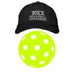 20XX Pickleball Tournament Black Baseball Hat<br><div class="desc">This is a great hat for Pickleball Enthusiasts. Add the year of the tournament. You can change the font/text/colours. Outdoor/Indoor Pickleball Fun Baseball Hat.</div>