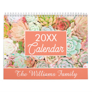 20XX Succulents Cactus Lovers Personalised Monthly Calendar