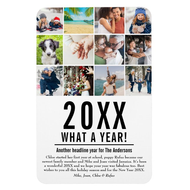 20XX What A Year In Review 12 Photo Holiday  Magnet (Vertical)