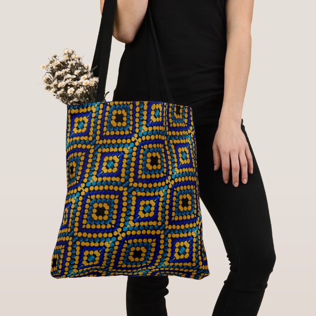 211 -Blue and Gold Dotting -  Tote Bag (Close Up)