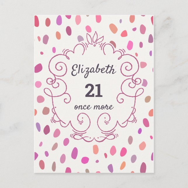 21 Again Pink Cute Birthday Party Invitation Postcard (Front)