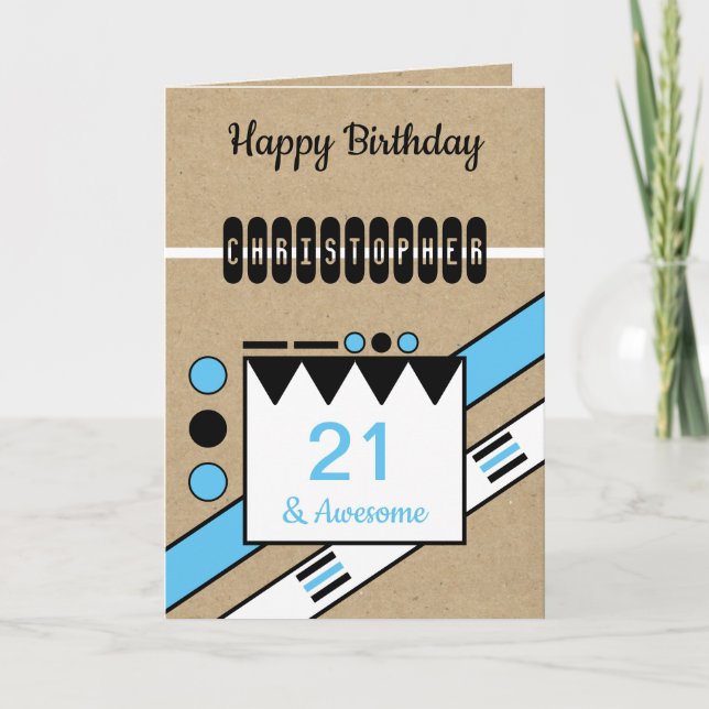 21 and awesome blue black 21st rustic Birthday Card (Front)