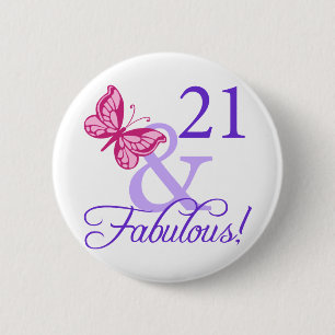 21 And Fabulous Birthday 6 Cm Round Badge