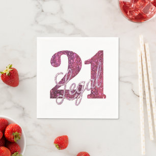 21 and Legal   21st Birthday Chic Pink Glitter Napkin