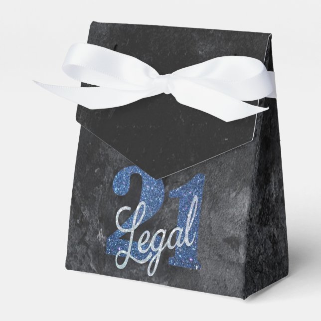21 and Legal | Blue 21st Birthday Chic Glitter Favour Box (Front Side)