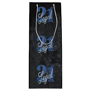 21 and Legal   Blue 21st Birthday Chic Glitter Wine Gift Bag