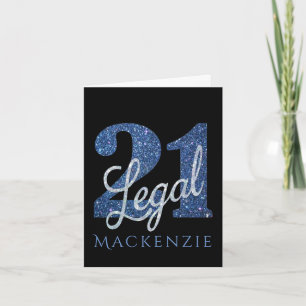 21 and Legal Blue Faux Glitter 21st Birthday Card