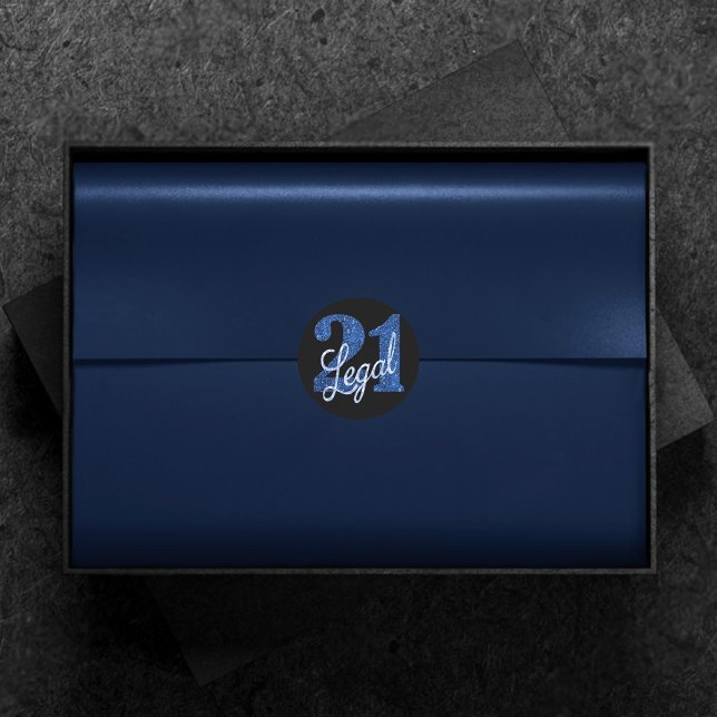 21 and Legal | Blue Faux Glitter 21st Birthday Classic Round Sticker (Creator Uploaded)