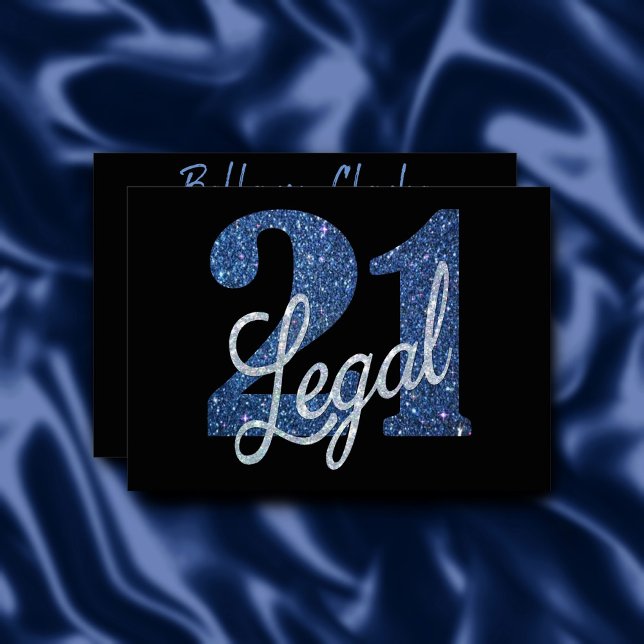 21 and Legal | Blue Faux Glitter 21st Birthday Invitation (Creator Uploaded)