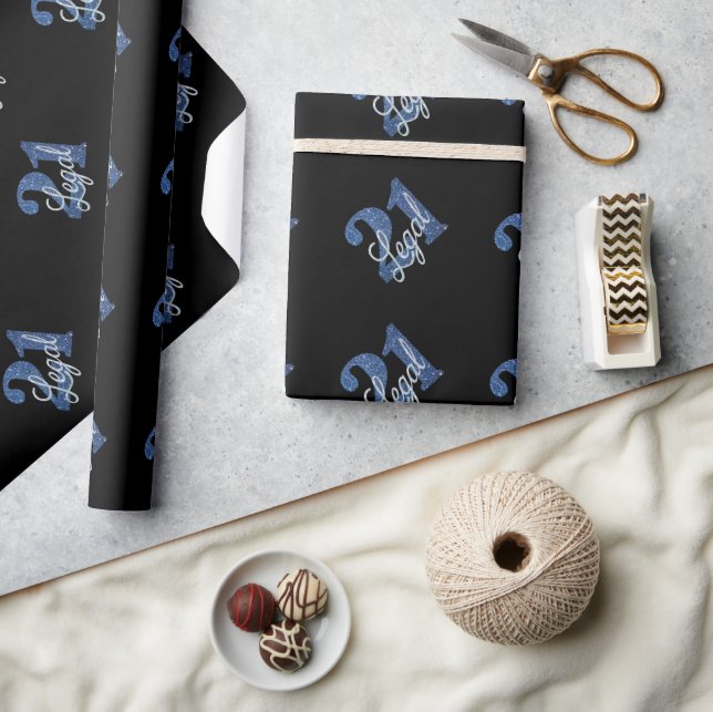 21 and Legal | Blue Faux Glitter 21st Birthday Wrapping Paper (Crafts)