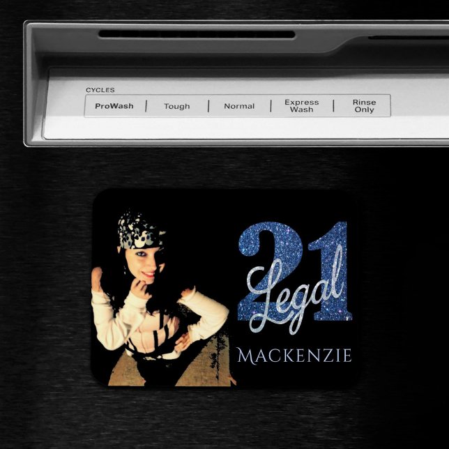 21 and Legal | Blue Faux Glitter Photo Keepsake Magnet (Creator Uploaded)