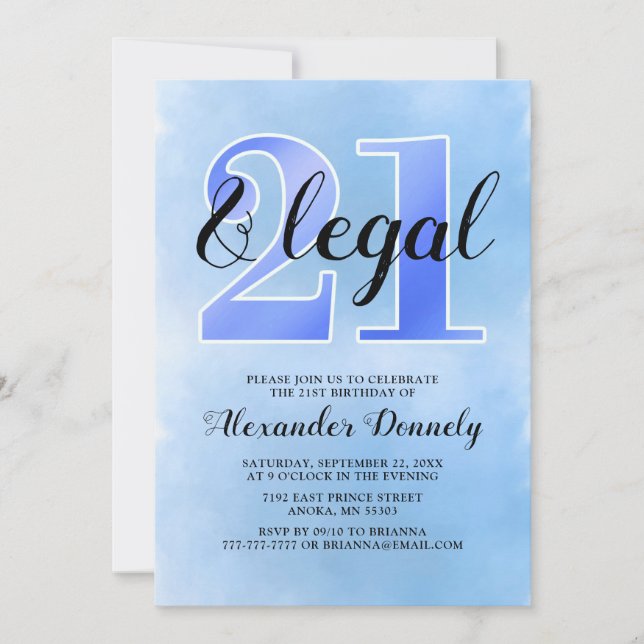 21 and Legal Blue Invitation (Front)