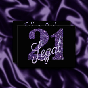 21 and Legal   Faux Purple Glitter 21st Birthday Invitation