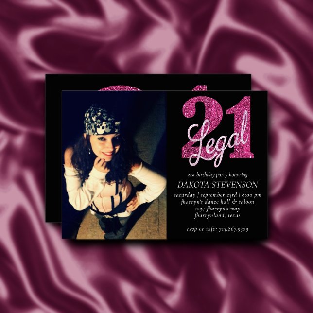 21 and Legal | Fun Pink Faux Glitter 21st Birthday Invitation (Creator Uploaded)