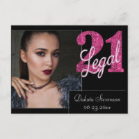 21 and Legal | Fun Pink Faux Glitter 21st Birthday