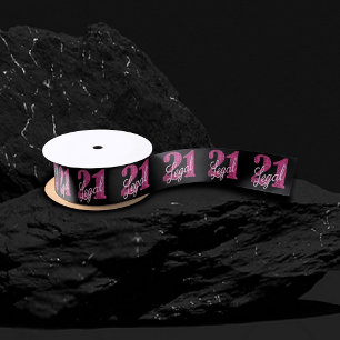 21 and Legal   Fun Pink Faux Glitter 21st Birthday Satin Ribbon