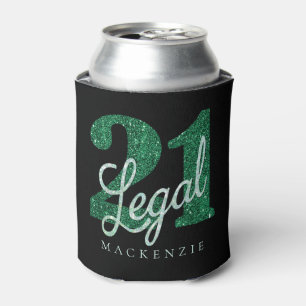 21 and Legal Green Faux Glitter 21st Birthday Can Cooler