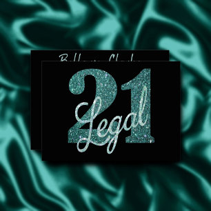21 and Legal Green Faux Glitter 21st Birthday Invitation